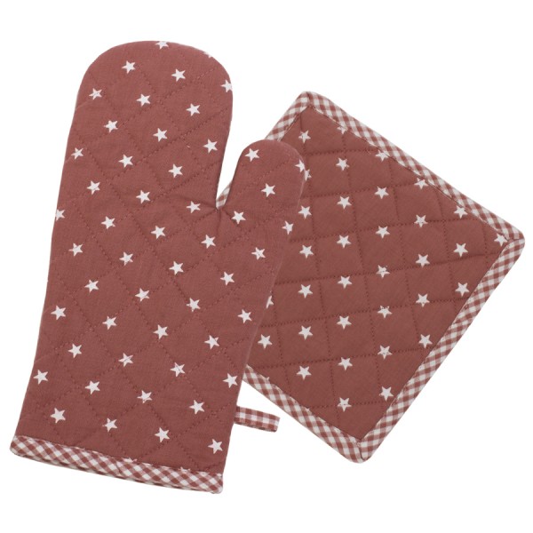 Ofenhandschuh &amp; Topflappen 2 tlg. Sterne rot/weiß