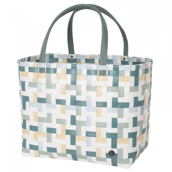Fifty Fifty, Shopper, Bag, Korb, Handed By, Einkaufskorb, teal blue mix, Ledergriffe, recyelt, handmade