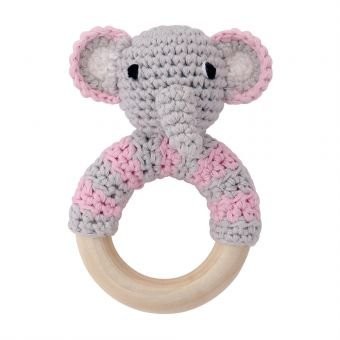 Sindibaba Rassel Elefant grau rosa Handmade