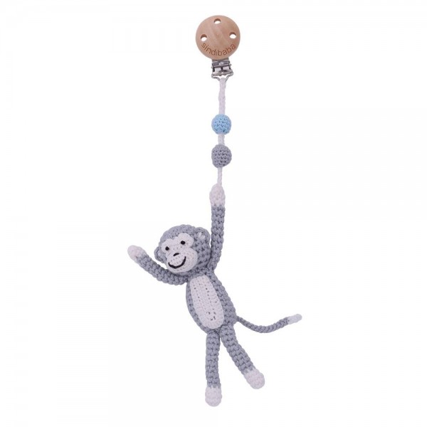 Kinderwagen Clip Affe grau Handmade
